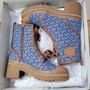 Corey Denim Logo Jacquard Combat Boot